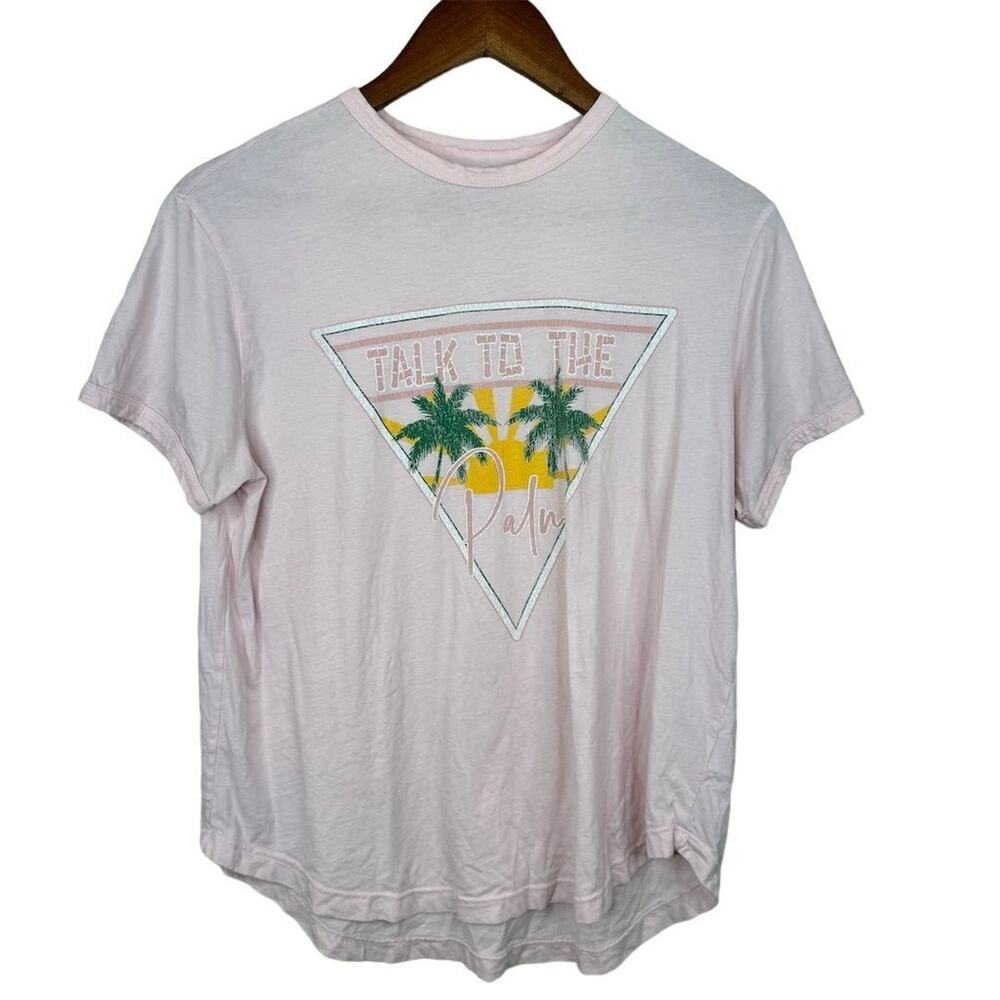 Show Me Your Mumu Women's XS Pink Graphic Tee "Talk to the Palm"